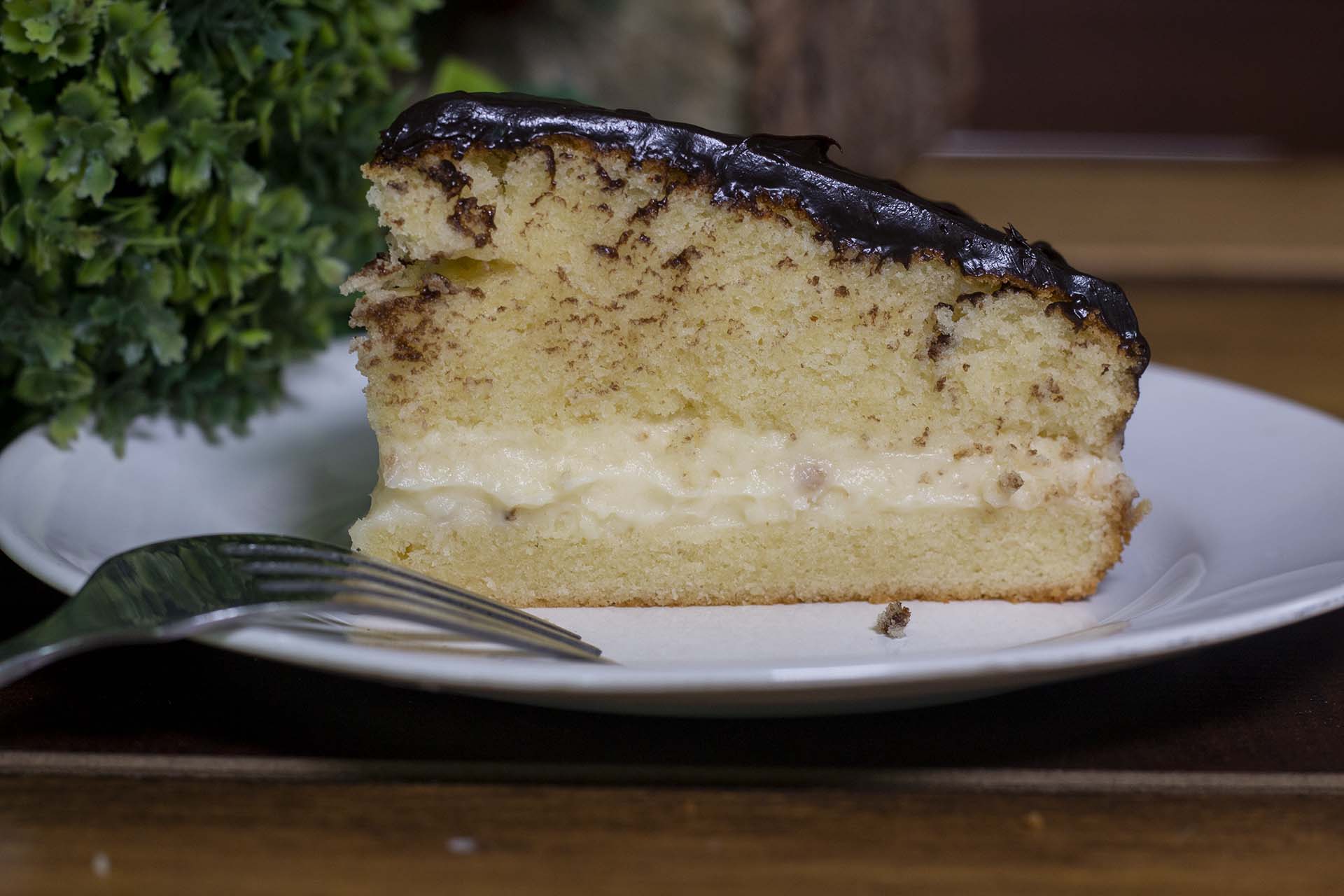 Closeup view of Boston Cream Pie