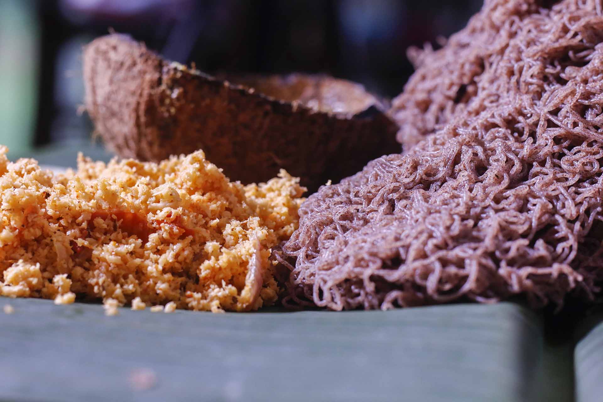 Kurakkan String Hoppers with Coconut Sambol