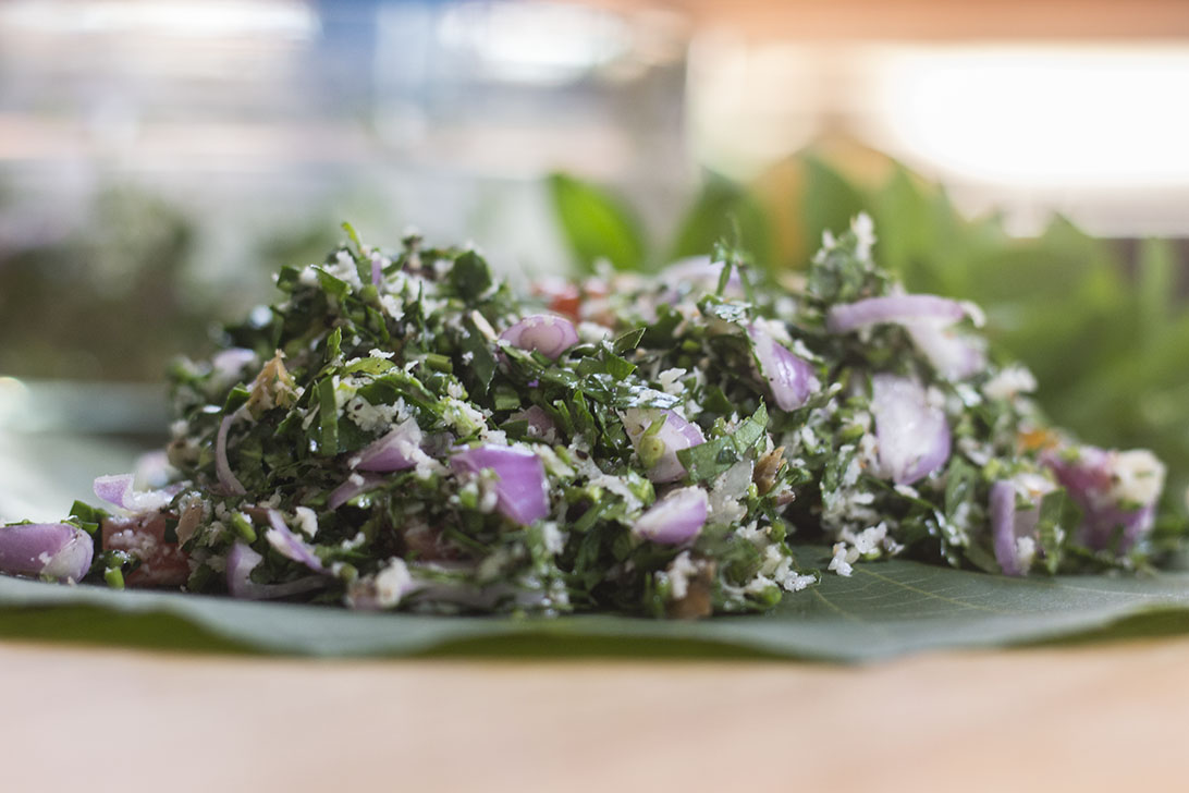 Side view of Mukunuwenna Salad