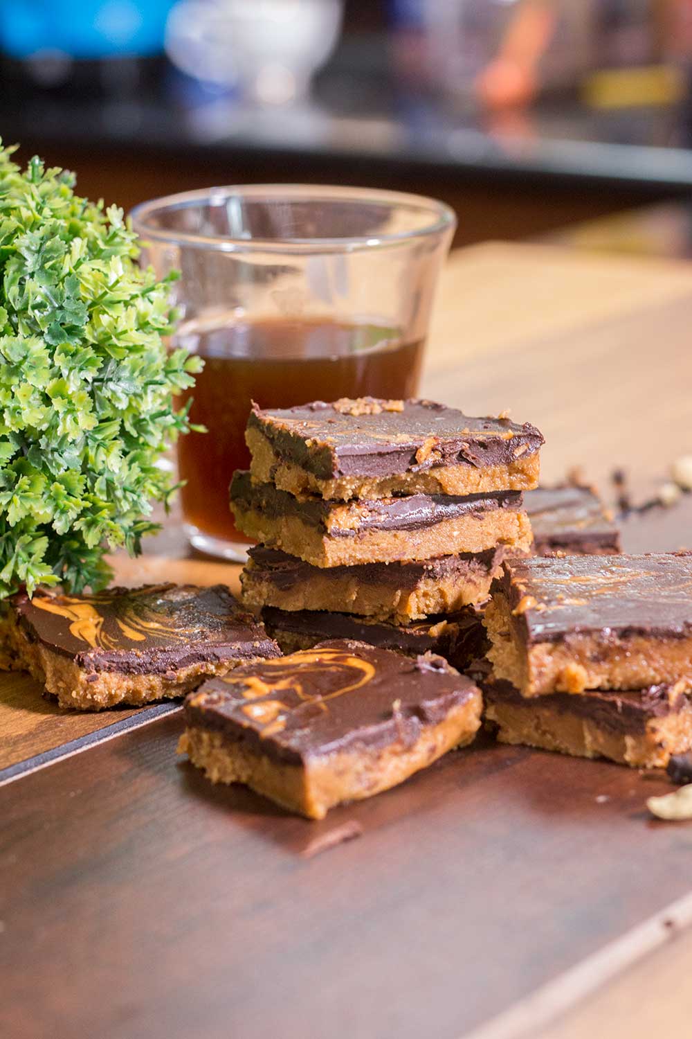 Vertical view of No Bake Chocolate Peanut Butter Bars