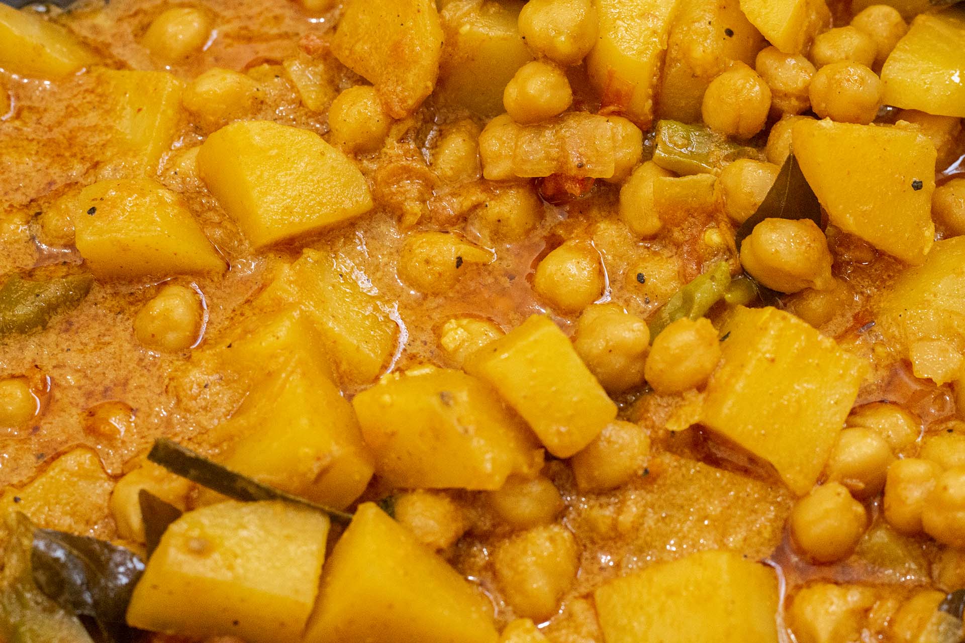 Closeup view of Potato Chickpea Curry