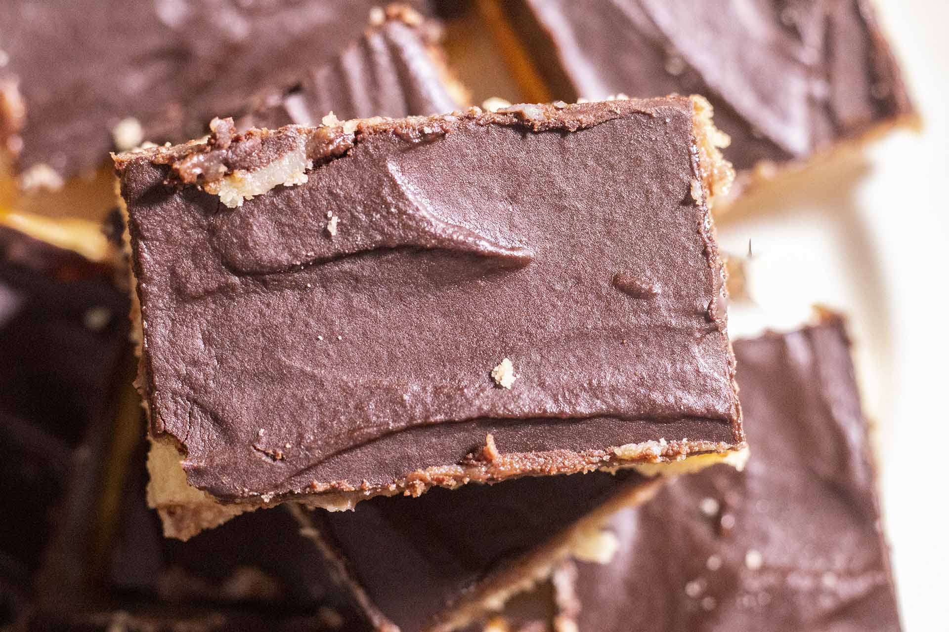 Close up view of Homemade Twix Bars