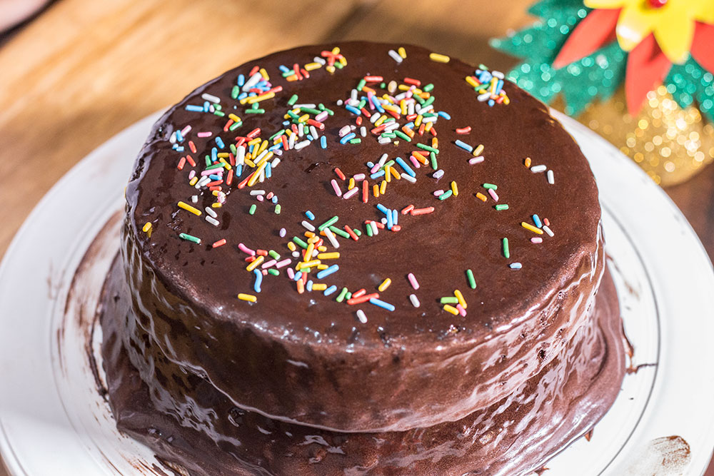 Yellow Cake covered with Chocolate Icing