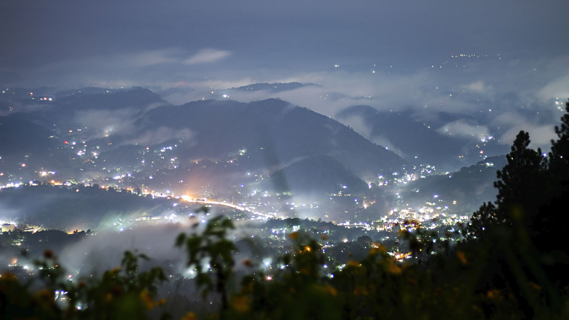 View of Kandy City at night from Hanthana